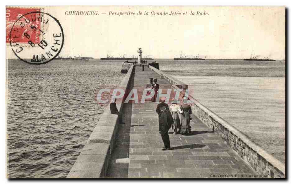 Cherbourg — Perspective de la Grande Jetée et la Rade — Collection P. B. Cherbourg