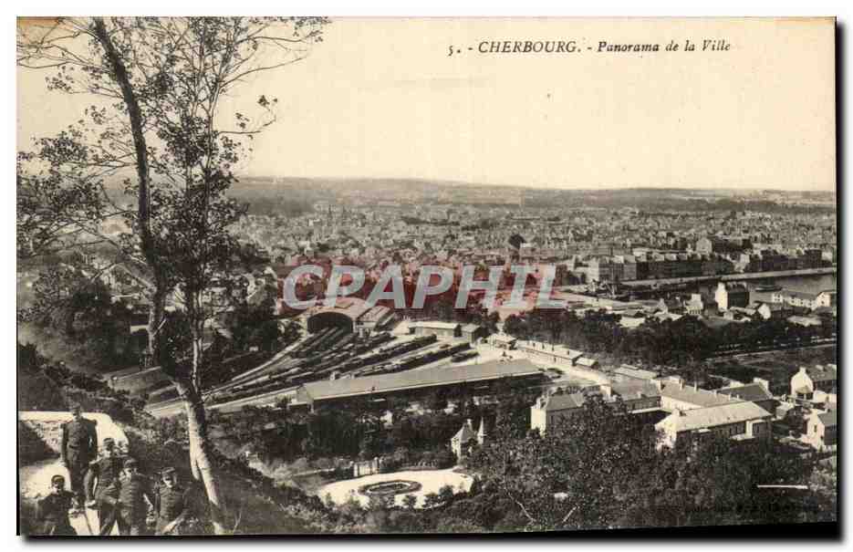 CPA Cherbourg Panorama de la Ville Trains 