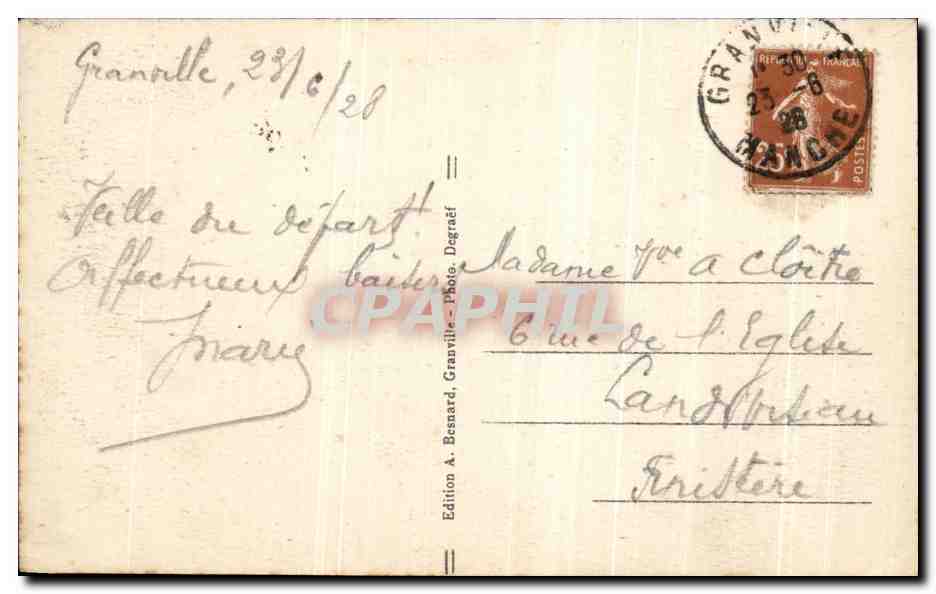 Granville — Intérieur de l'Église Notre-Dame — Édition A. Besnard, n° 505 — Verso