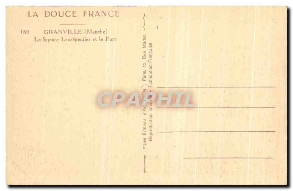 CPA Granville Le Square le Carpentier et le Port — Rückseite