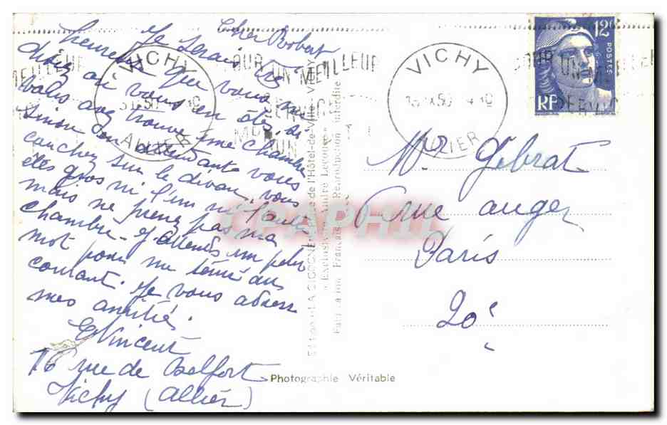CPA Vichy Le Casino — Verso