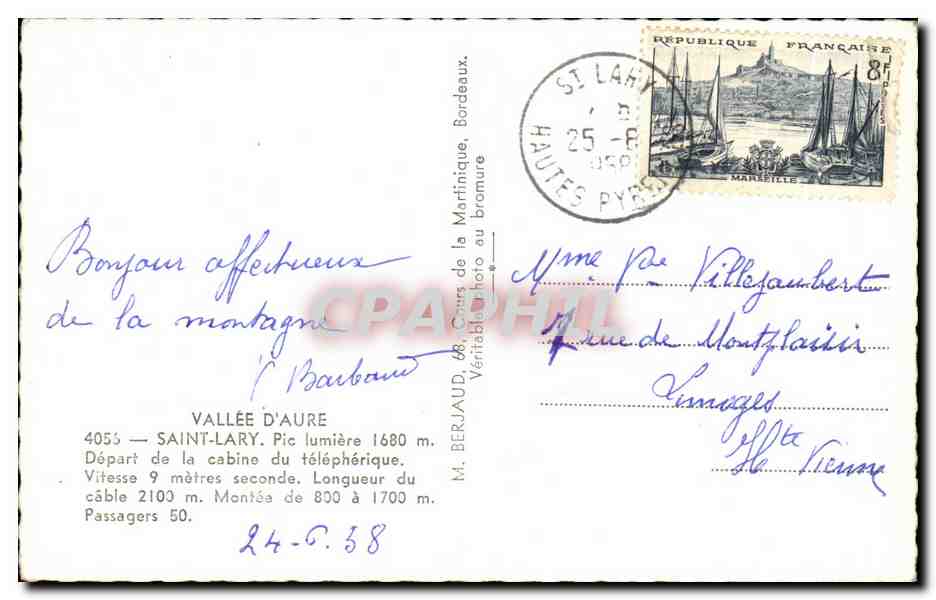 Cable-car de Saint-Lary — Vallée d'Aure — éditeur Tito — Rückseite