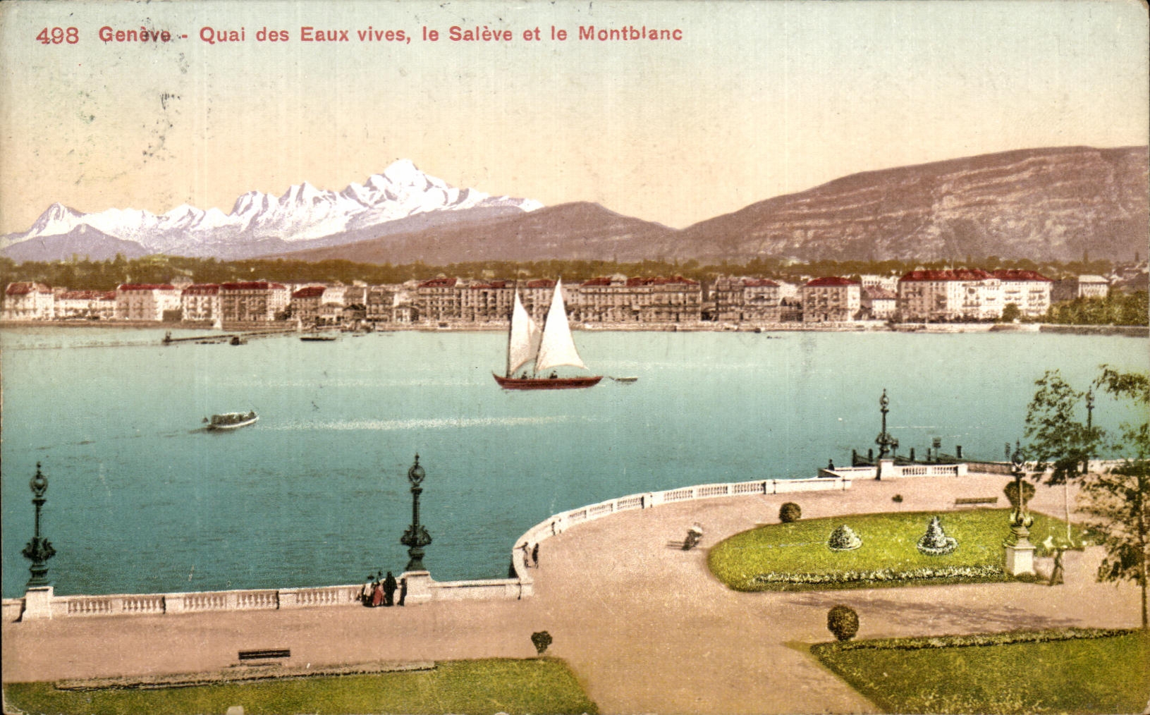 CPA Geneve Quai Des Eaux Vives Le Saleve Et Le Montblanc