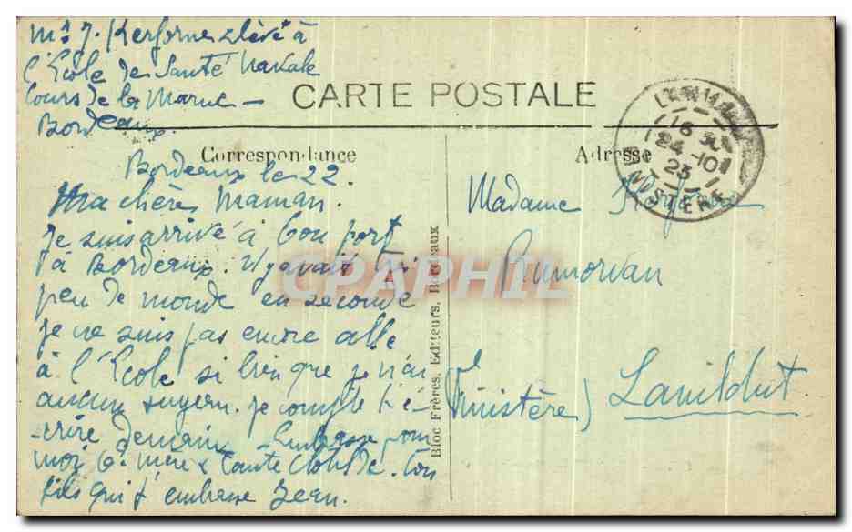 CPA Brodeaux Monument Des Girondins Groupe Nord — Verso