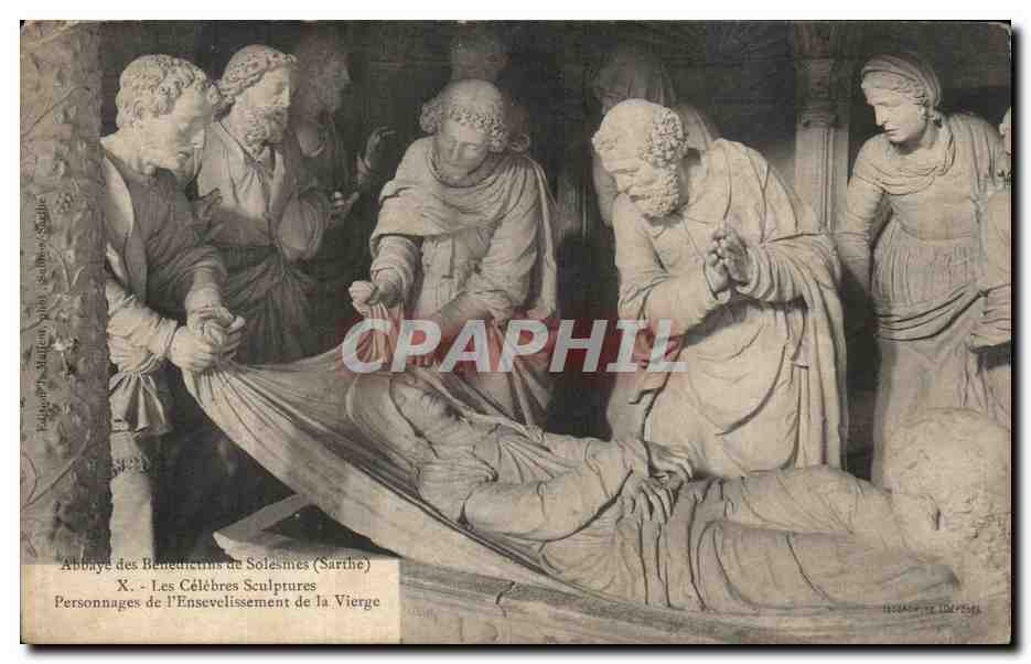 CPA Abbaye Des Benedictins Solesmes Les Celebres Sculptures Personnages de l'Ensevelissement de la Vierge