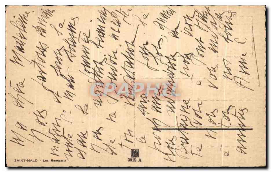 Saint-Malo — Les Remparts — Éditeur Barday, n° 3015 A — Verso