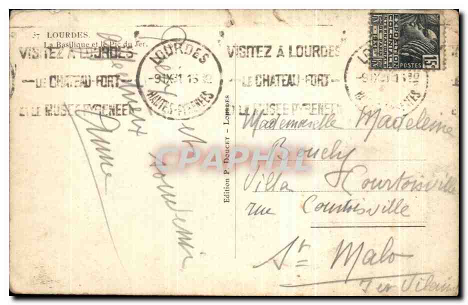 CPA Lourdes La Basilique et le Pie du Jer — Verso