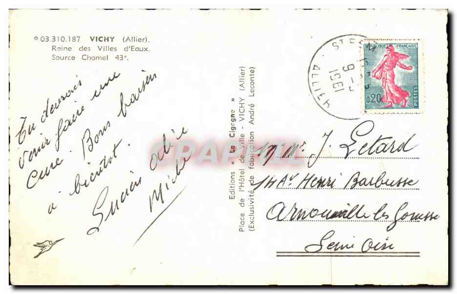 CPSM Vichy Reine des Villes d'Eaux Source Chamel — Verso