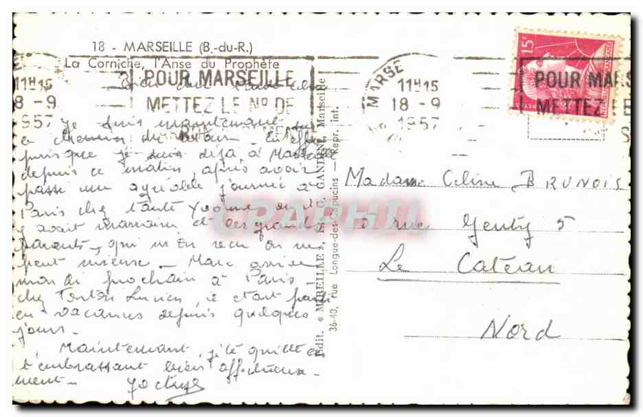 CPA Marseille La Corniche I'Anse du Prophete — Rückseite