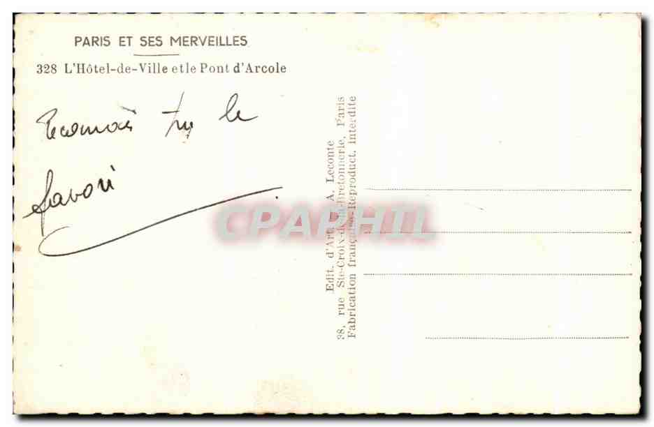 CPA Paris Et Ses Mersvielles L'Hotel De Ville Et Le Pont d'Arcole — Rückseite