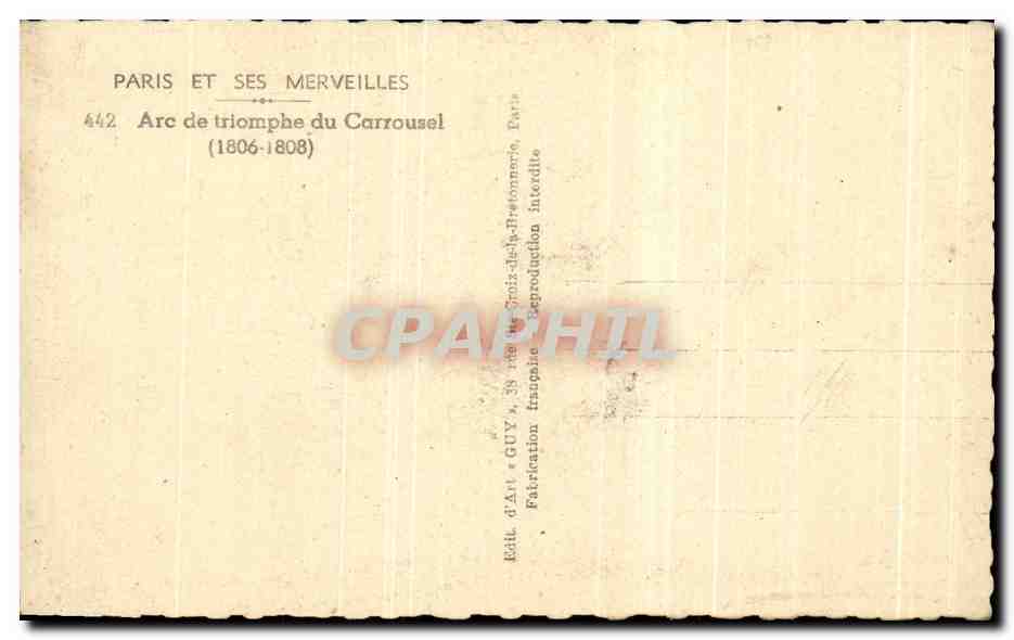 CPA Merveilles Arc de triomphe du Carrousel — Rückseite