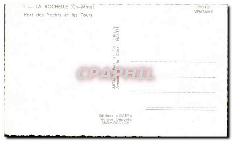 La Rochelle — Port des Yachts et les Tours — Editions Gaby — Verso