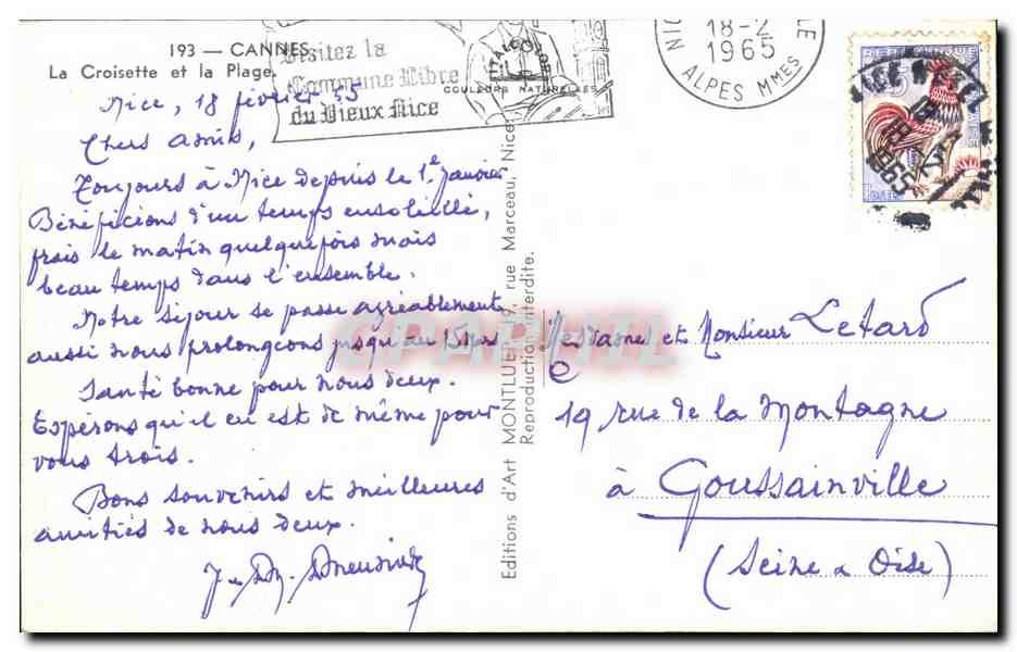 CPSM Cannes La Croisette et La Plage  — Verso