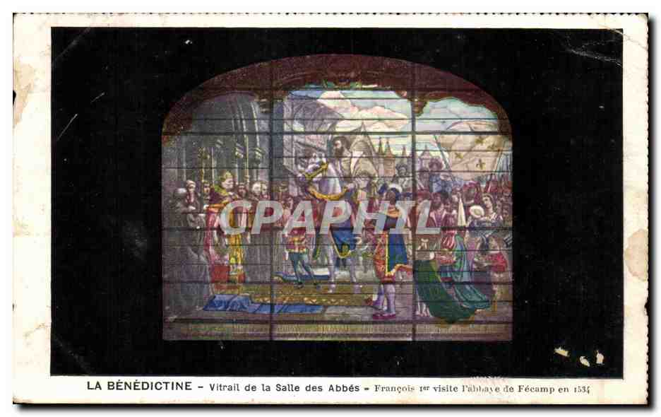 La Bénédictine - Vitrail de la Salle des Abbés - François 1er visite l'abbaye de Fécamp en 1534