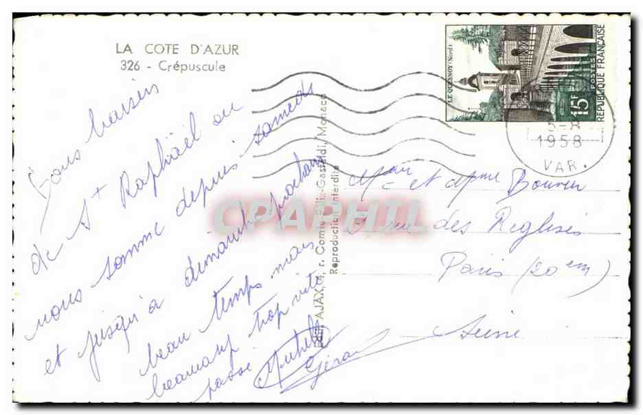 CPA La Cote D'Azur Crespuscule — Verso