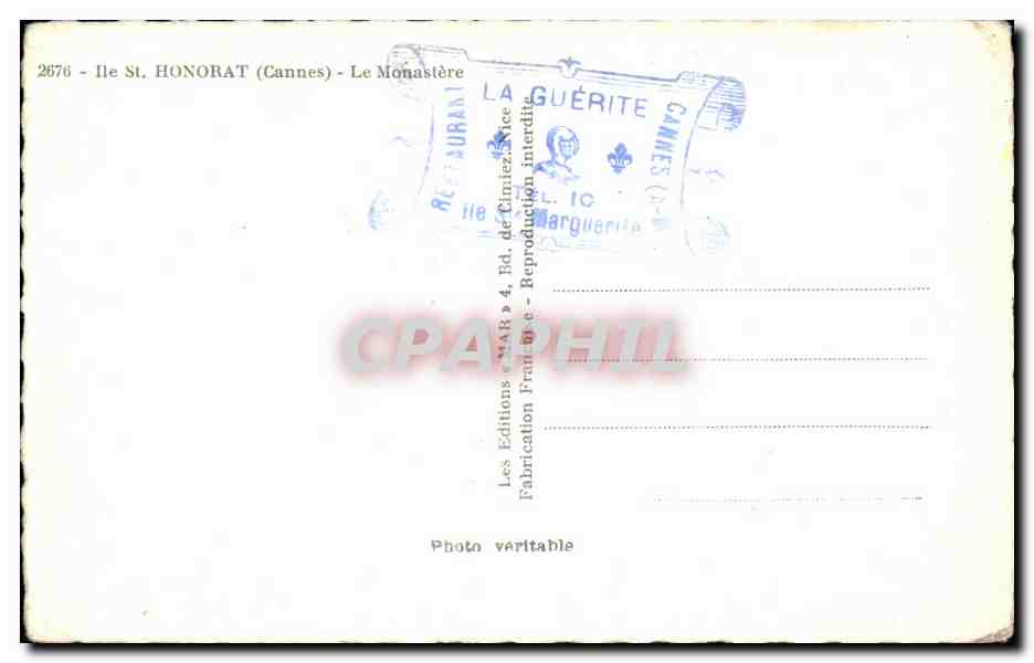 CPA Ile St Honorat Le Monastere Cannes  — Verso