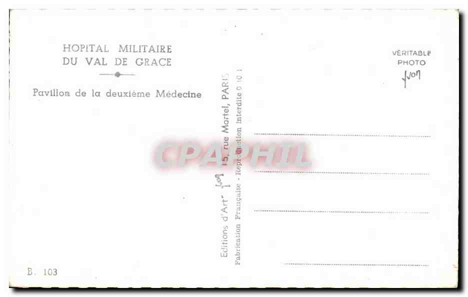 CPA Hopital Militaire Du Val De Grace Paris Pavillon de la deuxieme medecine — Verso
