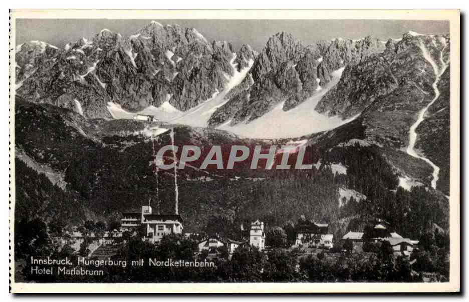 Innsbruck, Hungerburg mit Nordkettenbahn — Hotel Mariabrunn — éditeur Tiroler Kunstverlag, Innsbruck