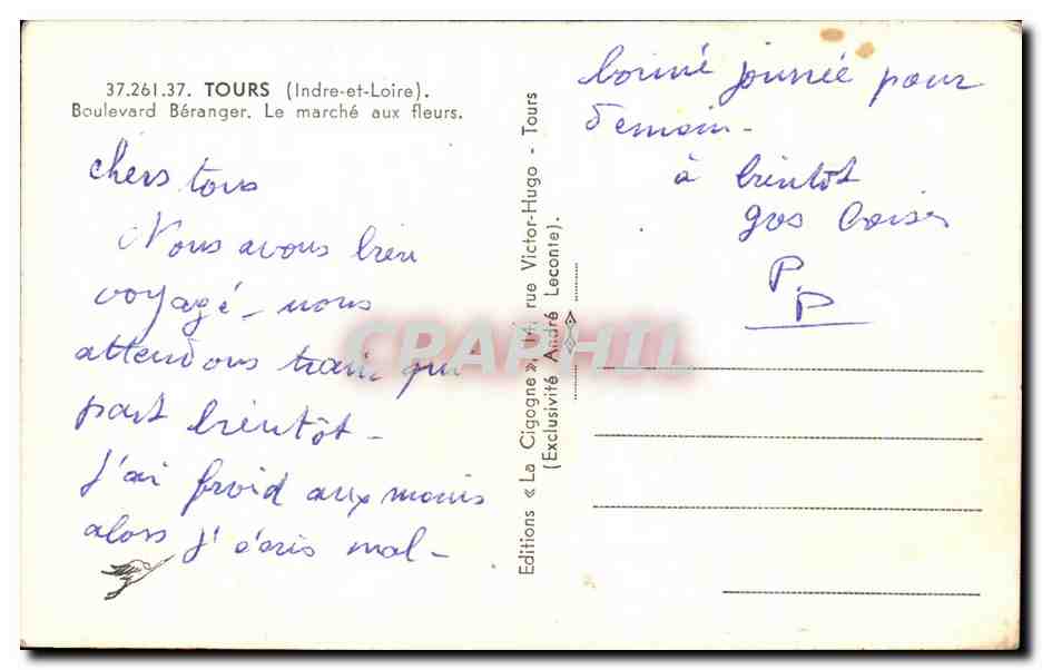 CPA Tours Boulevard Beranger Le Marche aux fleurs — Verso