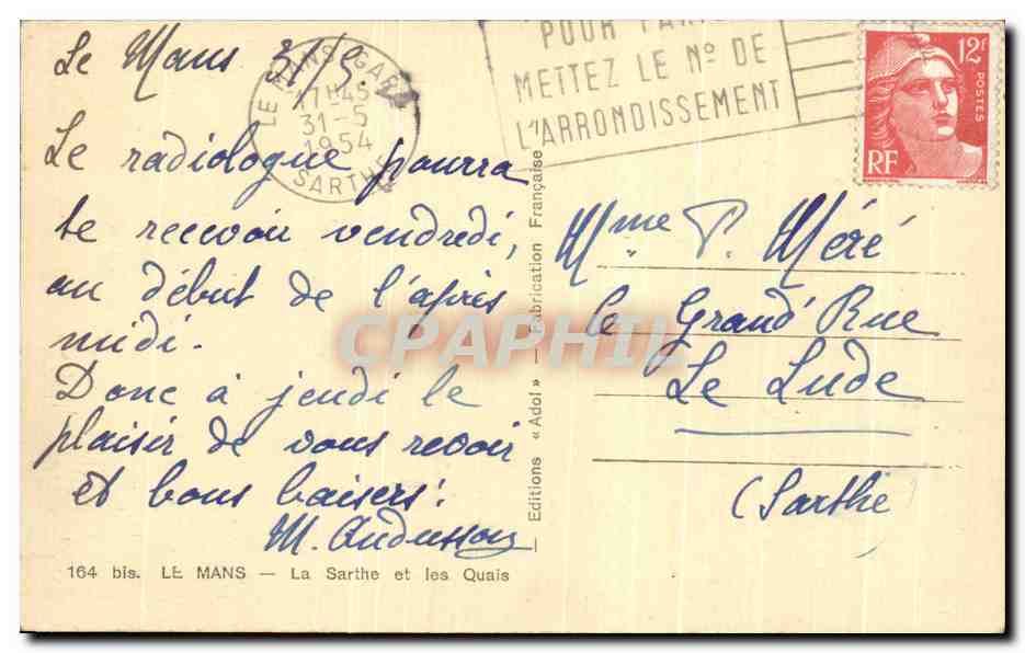 Le Mans — La Sarthe et les Quais — Éditions « Adol » — Verso