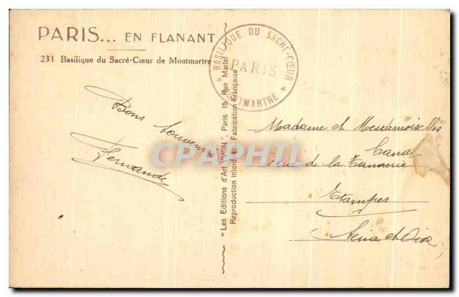 CPA Paris En Flanant Basilique du Sacre Coeur de Montmartre — Rückseite