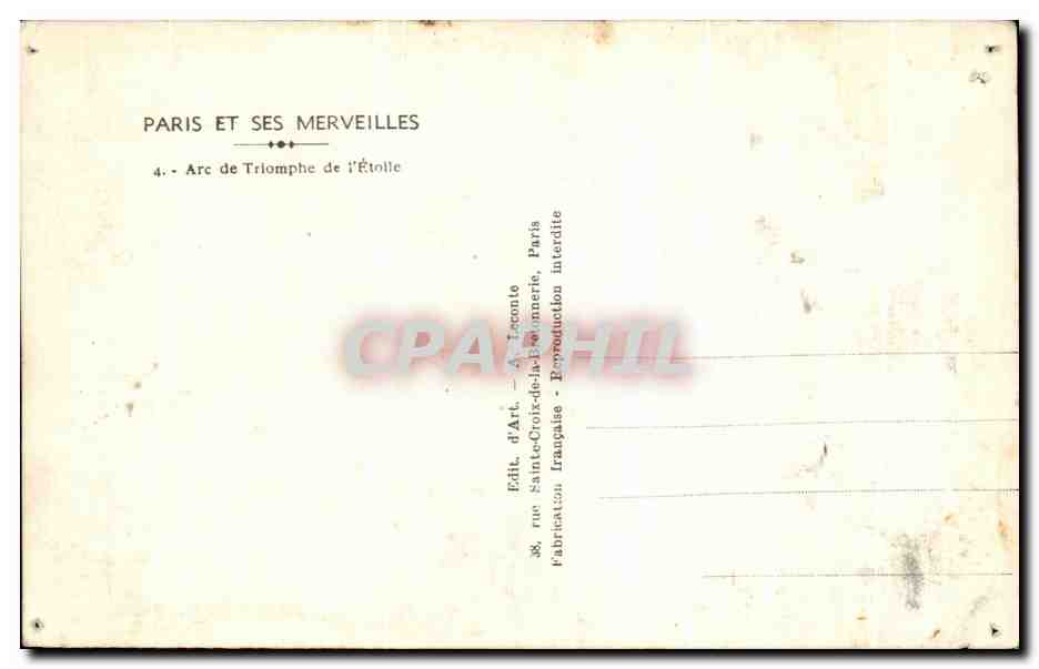 CPA Paris Et Ses Merveilles Are de Triomphe de l'Etolle — Rückseite