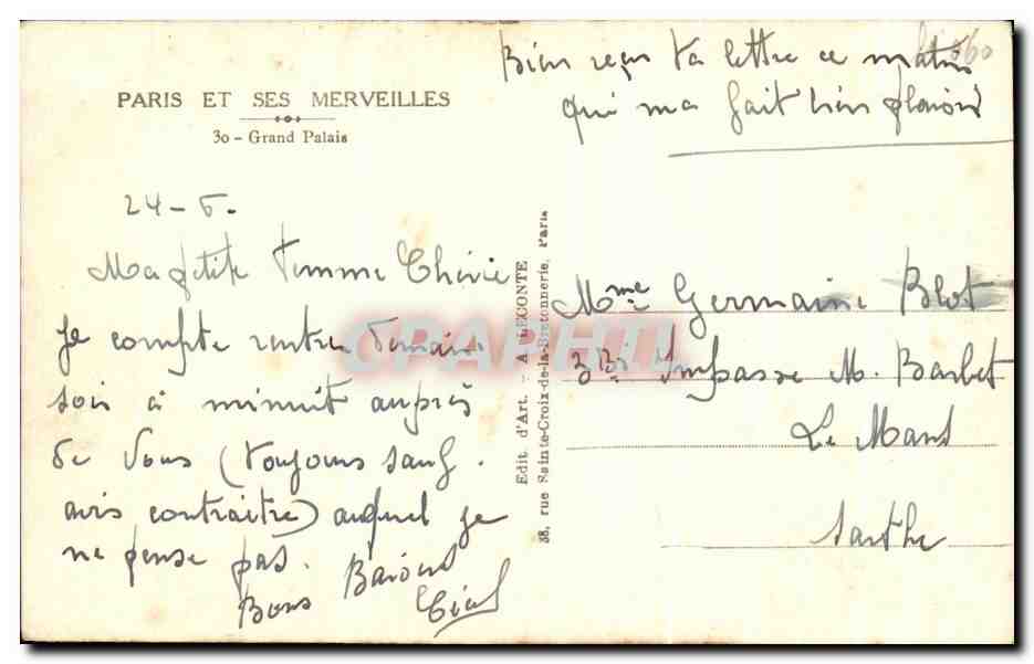 CPA Paris Et Ses Merveilles Grand Palais — Rückseite