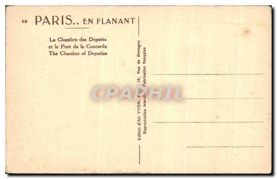CPA Paris En Flanant La Chambre des Deputes et le Pont de la Concorde The chamber of Deputies — Rückseite