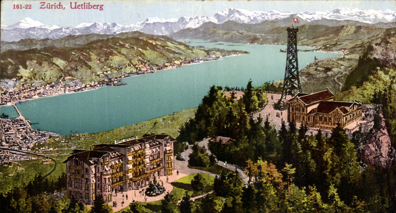 Zurich, Uetliberg — vue panoramique avec le téléphérique et le lac — éditeur Photo- und Karten-Verlag Zürich, n° 161-22