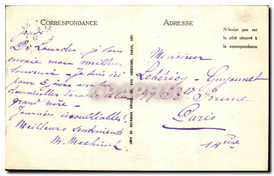 CPA Lourdes La Grotte Et La Basilique — Verso