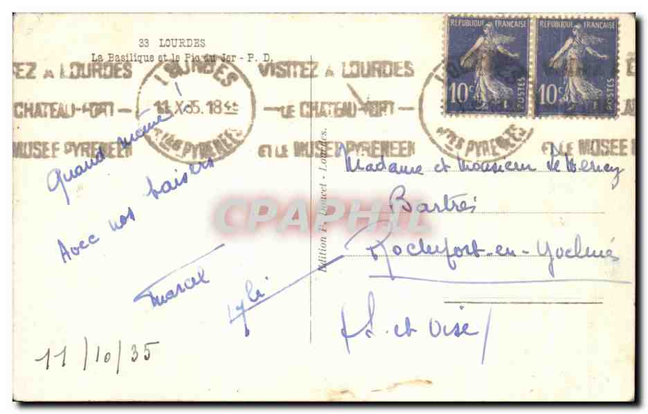 CPA Lourdes La Basilique et le Pic du Jer moutons  — Verso