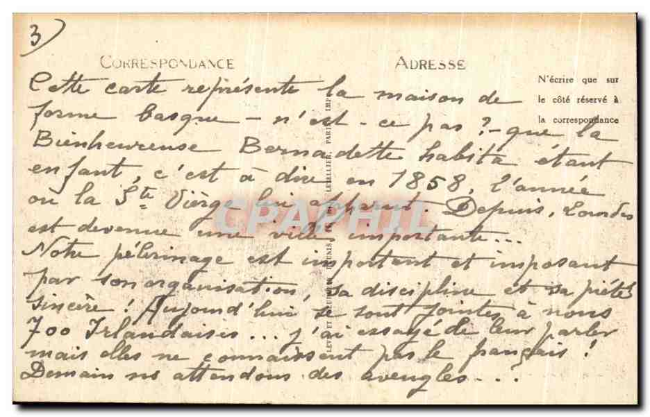 CPA Lourdes La Maison de Bernadette — Verso