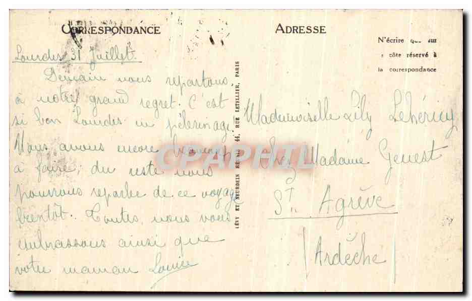 CPA Lourdes Place de la Grotte et les Piscines — Verso