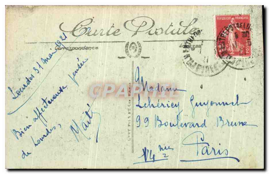 CPA Lourdes Le Lac — Verso