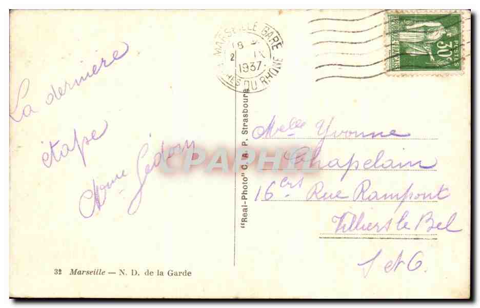 CPA Marseille ND de la Garde — Verso