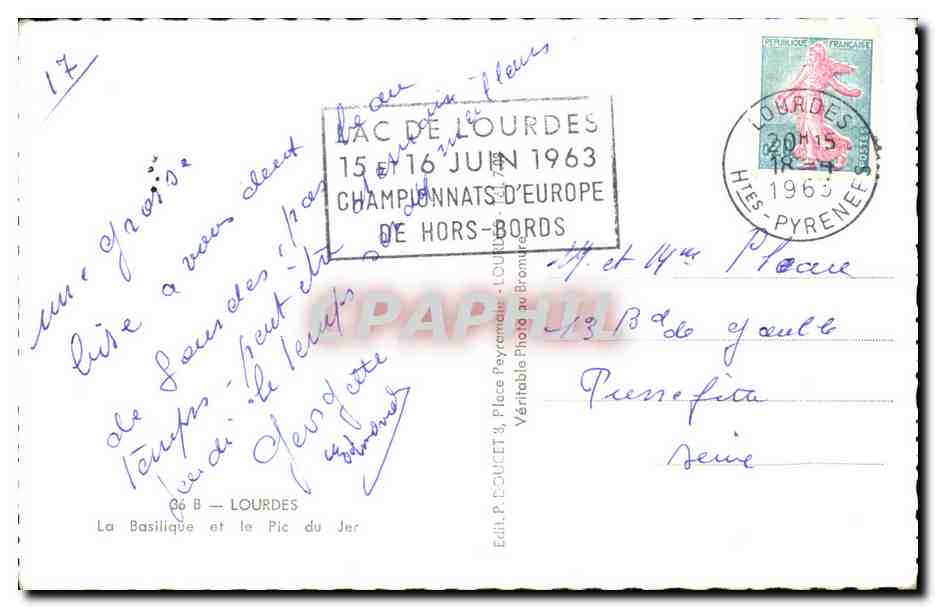 CPA Lourdes La Basilique et le Pic du Jer — Verso