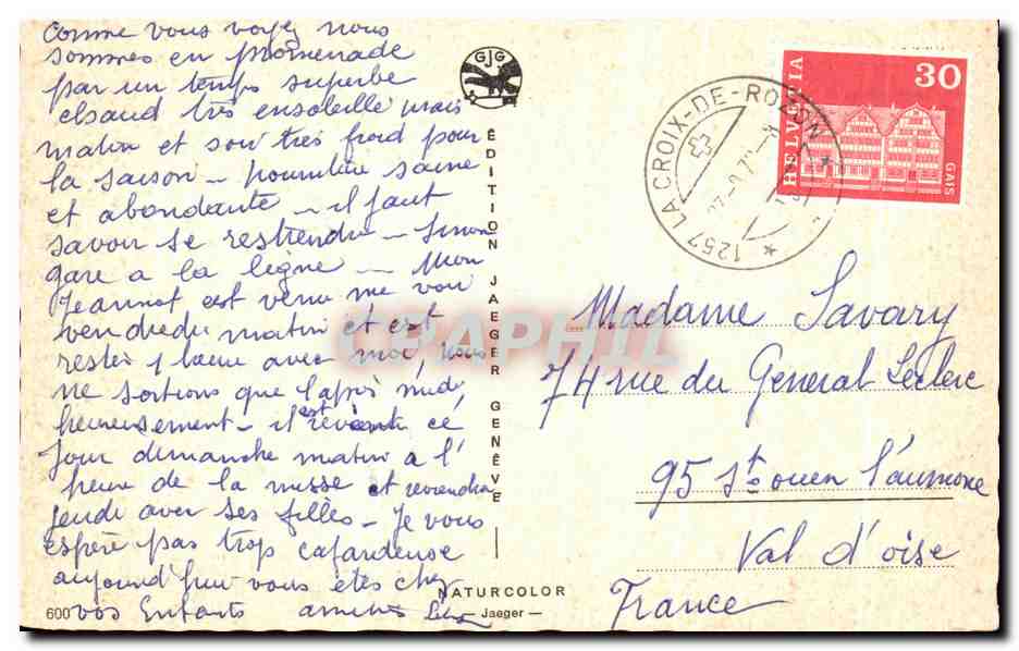 Genève — Souvenir de Genève — Édition Jaeger — Rückseite