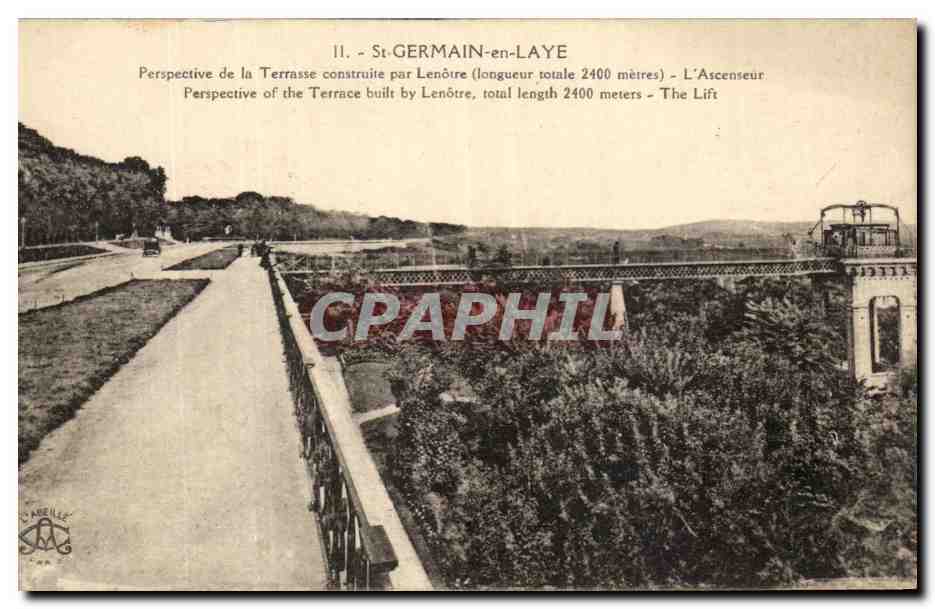St-GERMAIN-en-LAYE — Perspective de la Terrasse construite par Lenôtre (longueur totale 2400 mètres) — L'Ascenseur