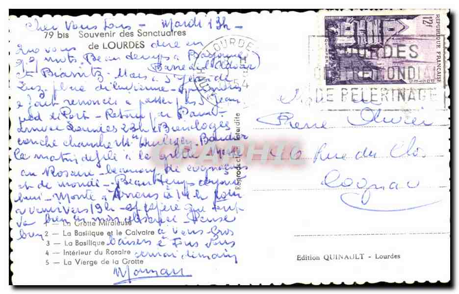 CPSM Souvenir Des Sanctuaires De Lourdes — Rückseite