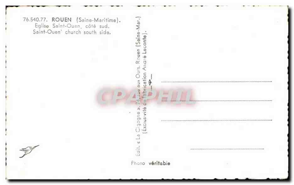 CPSM Rouen Eglise Saint Ouen Cote Sud  — Rückseite