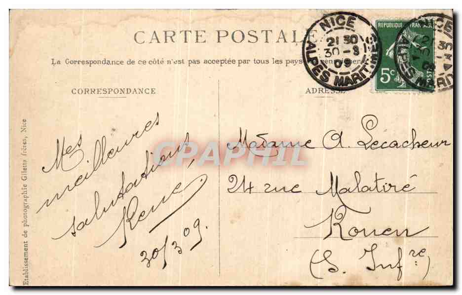 CPA Nice Le Casino Et Jardins Des Palmiers — Rückseite