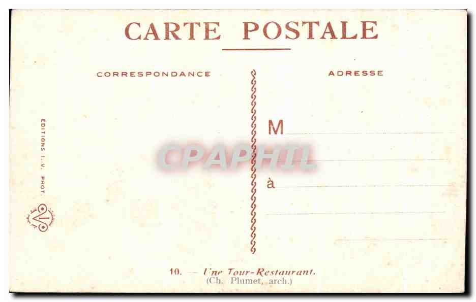 CPA une Tour Restaurant Exposition Paris Arts Decoratifs — Rückseite