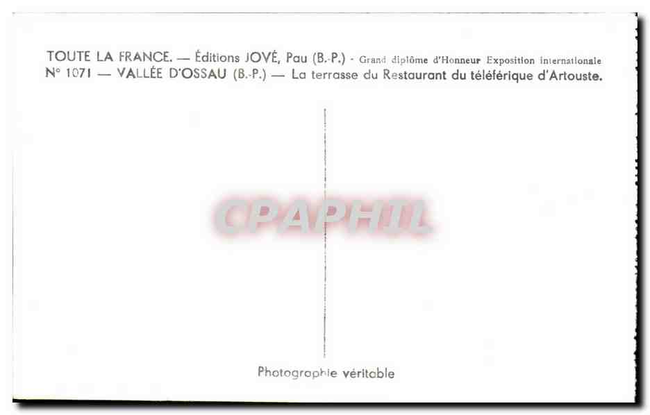 Vallée d'Ossau — La terrasse du Restaurant du téléphérique d'Artouste — Éditions JOVÉ, Pau — Verso