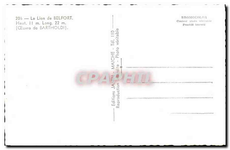 CPA Le Lion Belfort  — Verso