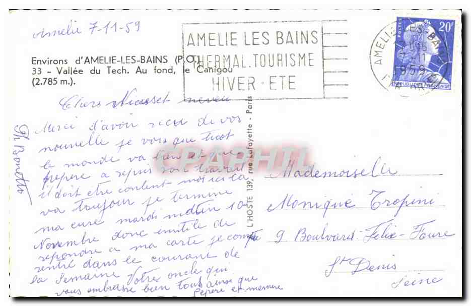 CPA Environs d'Amelie Les Bains Vallee du Tech Au Fond le Canigou  — Rückseite