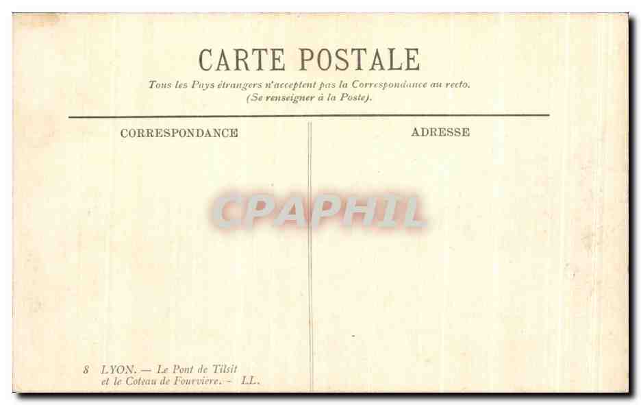 CPA Lyon Le Pont De Tilsit et le Coteau de Fourviere  — Verso