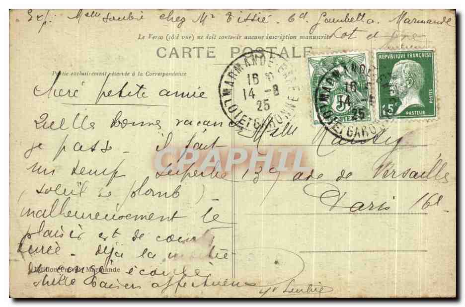 CPA Marmande La Garonne vers Tonneins — Rückseite