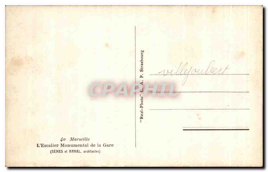 CPA Marsellie L'Escalier Monumental de la Gare — Rückseite