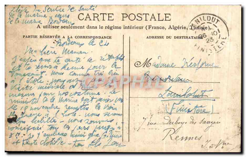 CPA Bordeaux Gare du Midi — Verso