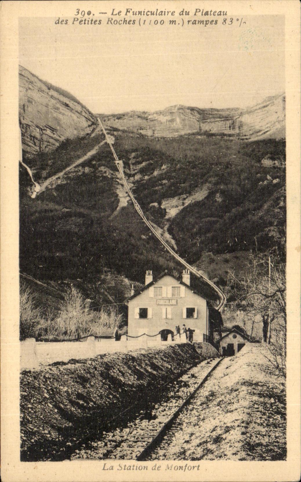 Le Funiculaire du Plateau des Petites Roches (1100 m.) — Station de Monfort — Éditions Marf. Marinotto frères, Grenoble